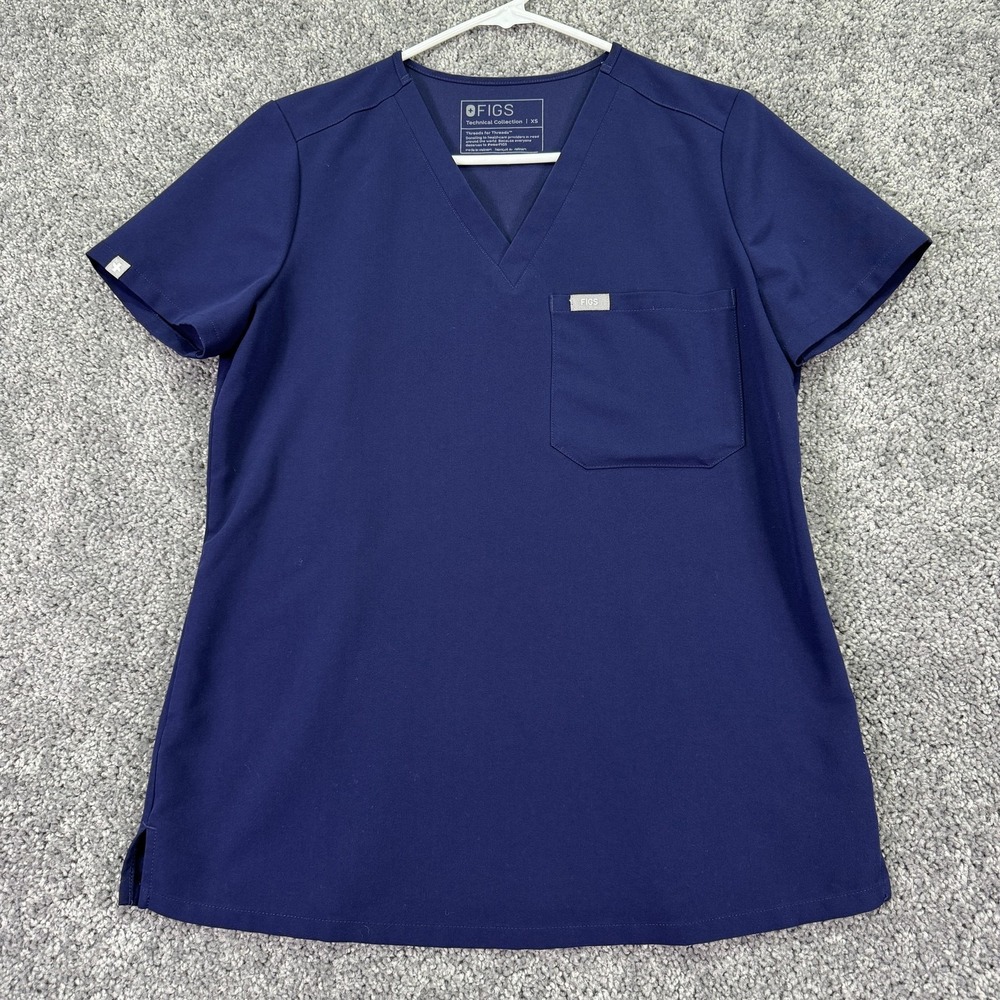 FIGS Shirt Womens XS Blue Technical Collection Scrub Top V Neck Medical Work